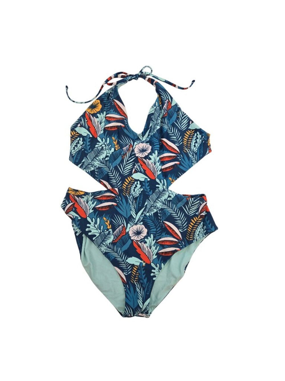 Speedo Aria Plunge Tropical Print One Piece Swimsuit Size Large